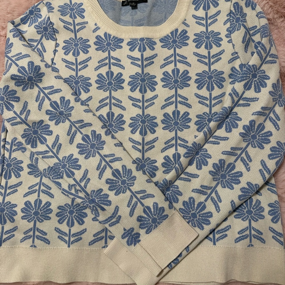 Adrianna Papell Blue and Cream Floral Sweater